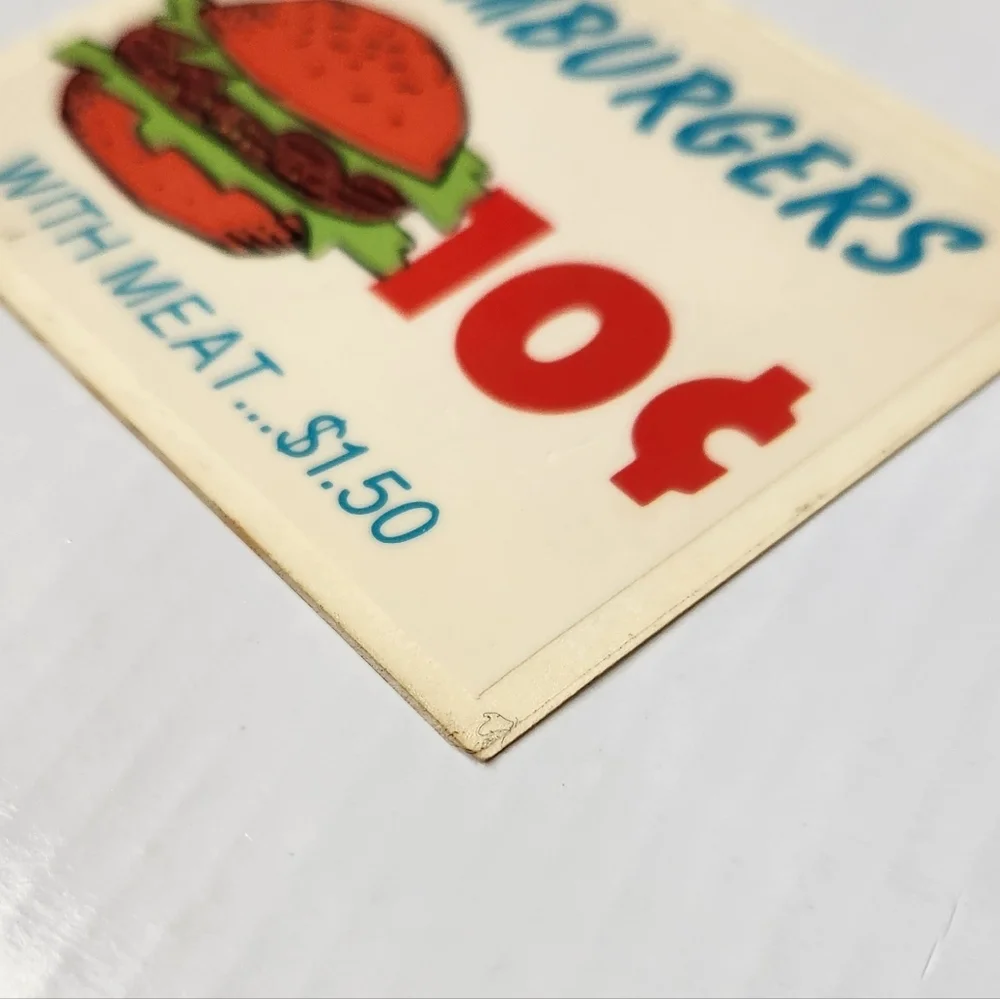 🍔 Vintage 1967 Topps NUTTY INITIALS Sticker “Hamburgers 10¢” Gag Card 🍟